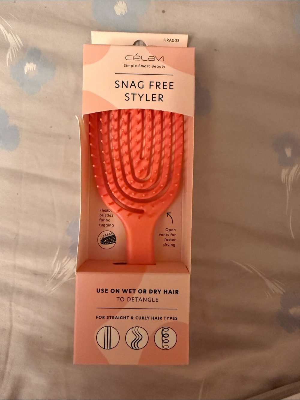 celavi Snag Free Styler Detangling Brush Pink Vented Flexible Bristles Oval